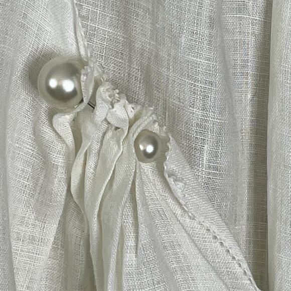 Escada Sport Tunic Top XL 100% Linen Lagenlook Pintucks Faux Pearl Accent White - Picture 5 of 12